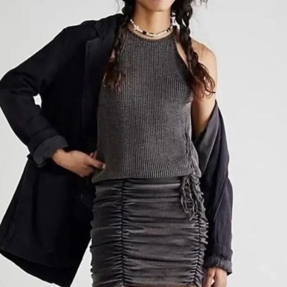 Free People Stretchy Elegant Gray Ruched Dress - Picture 2 of 12